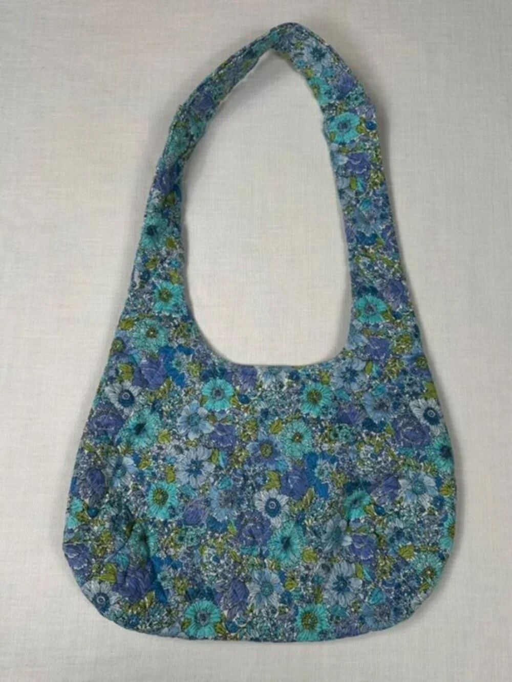 Quilted‎ Floral Hobo Sling Bag Blue Green Boho Cloth Hippie Festival 70s Retro